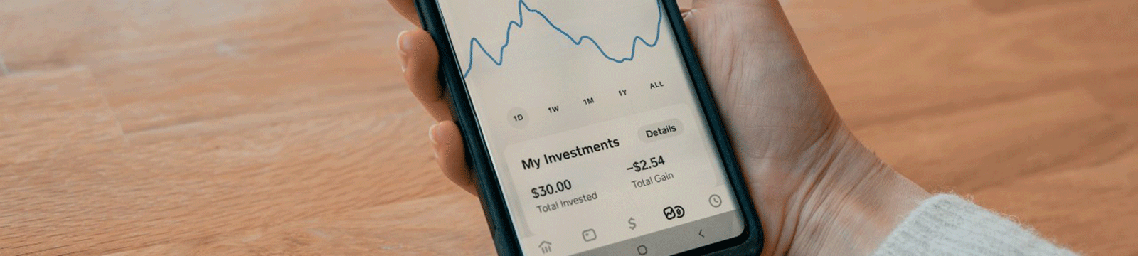 Investment chart on the display of a smartphone.