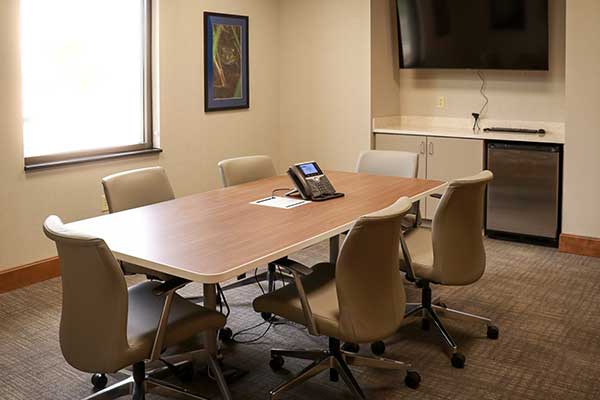 Conference table inside the Batesville branch conference room