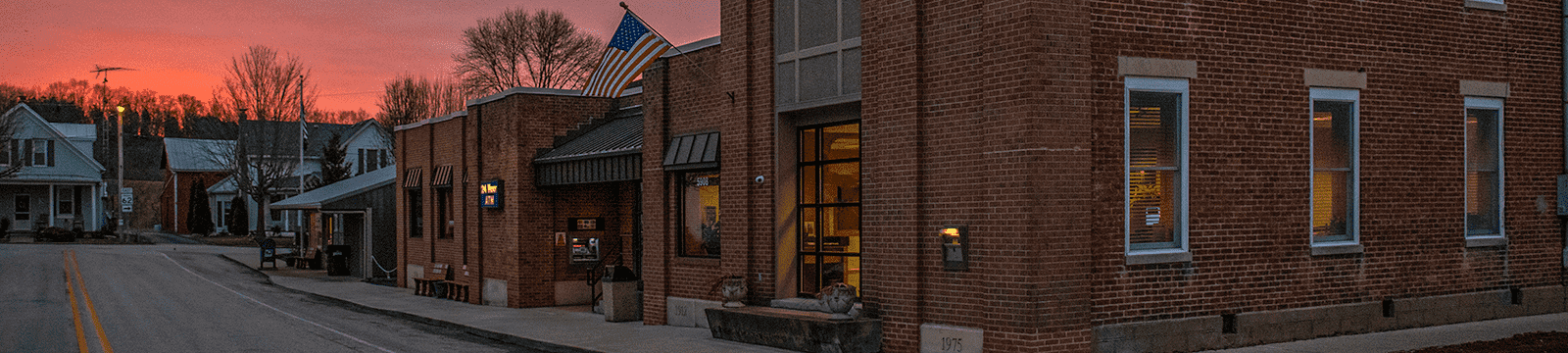 The Friendship State Bank main office at sunrise.